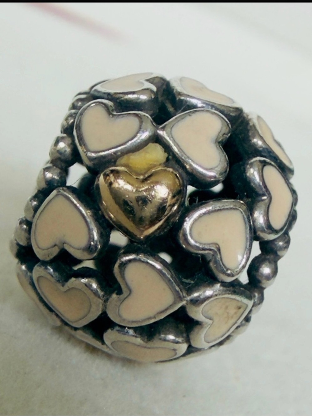 Pandora Cream Enamel Heart Cluster Ring with Gold Heart Accent
